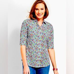 TALBOTS Top Women's Sz 16 Button Up The Perfect Shirt Prairie Floral Blouse